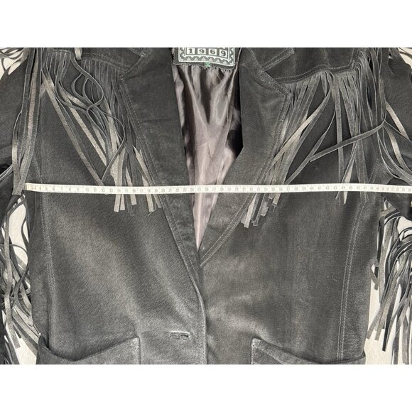 Vintage Winlit Size M Suede Fringe Jacket Black Western - Picture 11 of 13